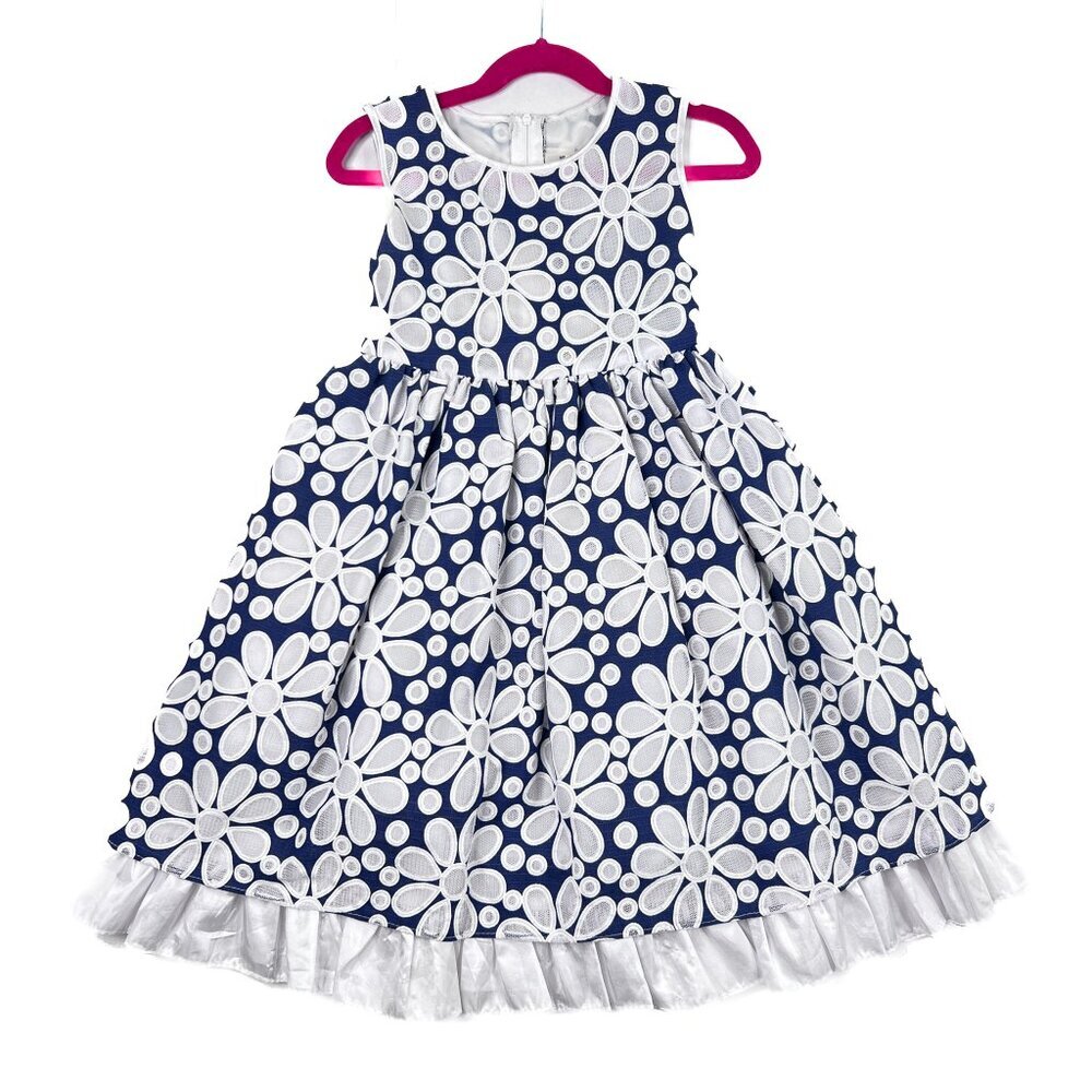 Crayon Kids Girls' Party Dress Navy with White Flowers Petticoat Size 5/6